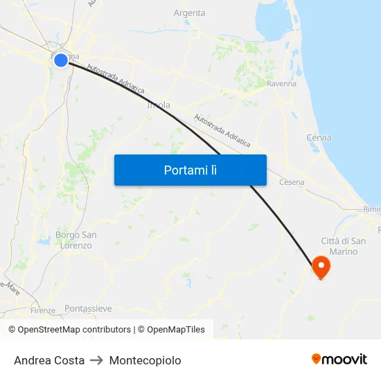 Andrea Costa to Montecopiolo map