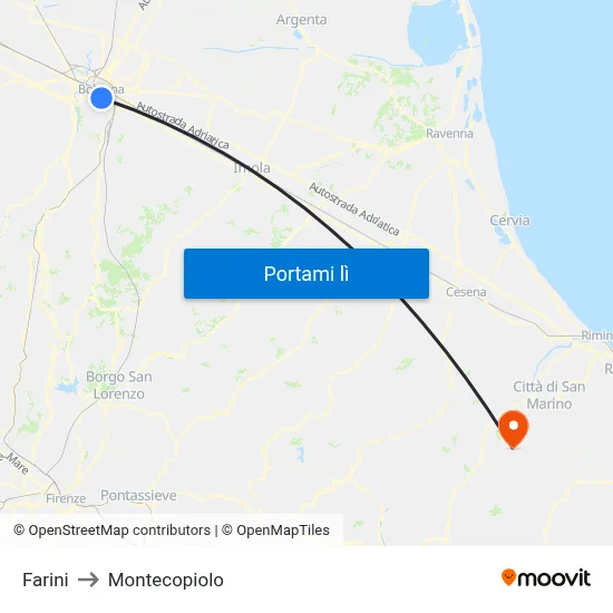 Farini to Montecopiolo map