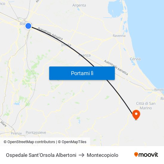 Ospedale Sant'Orsola Albertoni to Montecopiolo map