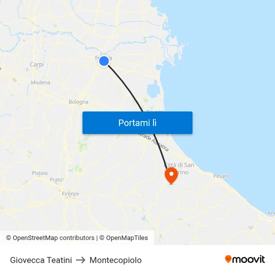 Giovecca Teatini to Montecopiolo map