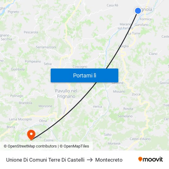 Unione Di Comuni Terre Di Castelli to Montecreto map