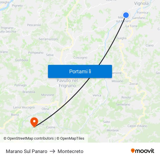 Marano Sul Panaro to Montecreto map