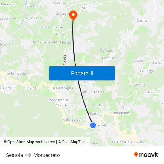 Sestola to Montecreto map