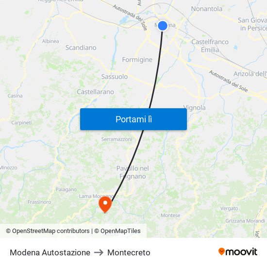 Modena Autostazione to Montecreto map