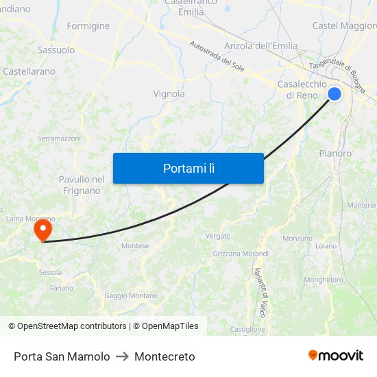 Porta San Mamolo to Montecreto map