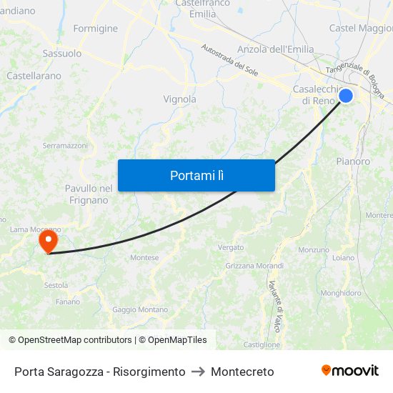 Porta Saragozza - Risorgimento to Montecreto map
