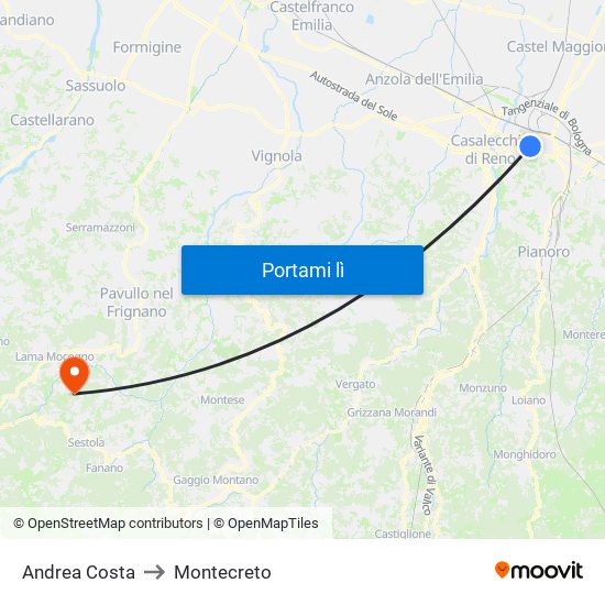 Andrea Costa to Montecreto map
