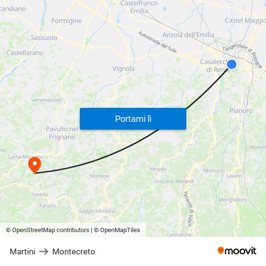 Martini to Montecreto map