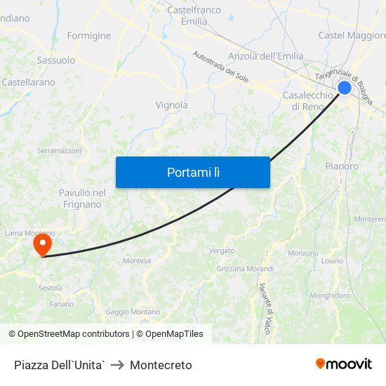 Piazza Dell`Unita` to Montecreto map