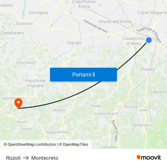 Rizzoli to Montecreto map