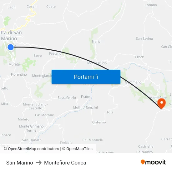 San Marino to Montefiore Conca map