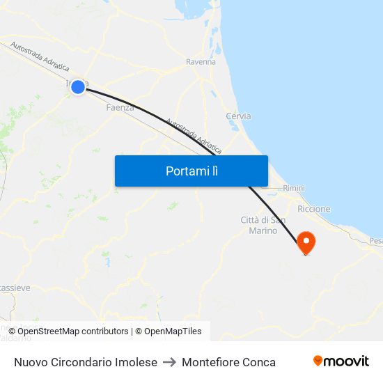 Nuovo Circondario Imolese to Montefiore Conca map