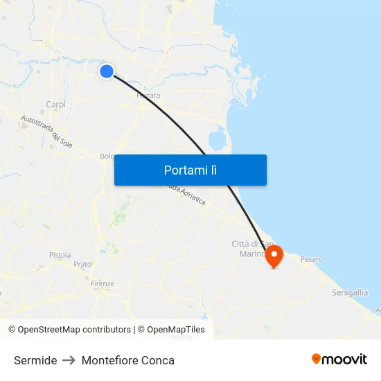 Sermide to Montefiore Conca map