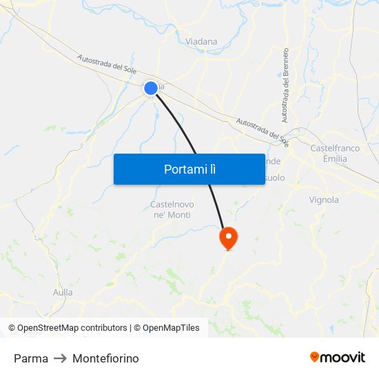 Parma to Montefiorino map