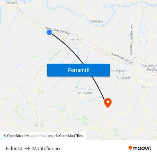 Fidenza to Montefiorino map
