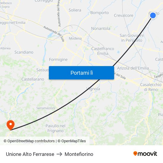 Unione Alto Ferrarese to Montefiorino map