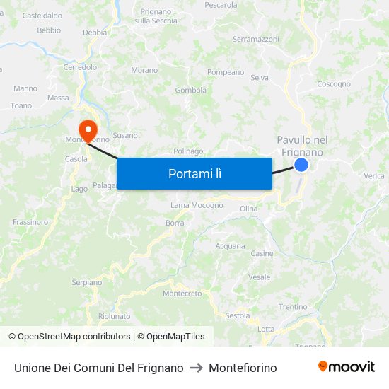 Unione Dei Comuni Del Frignano to Montefiorino map