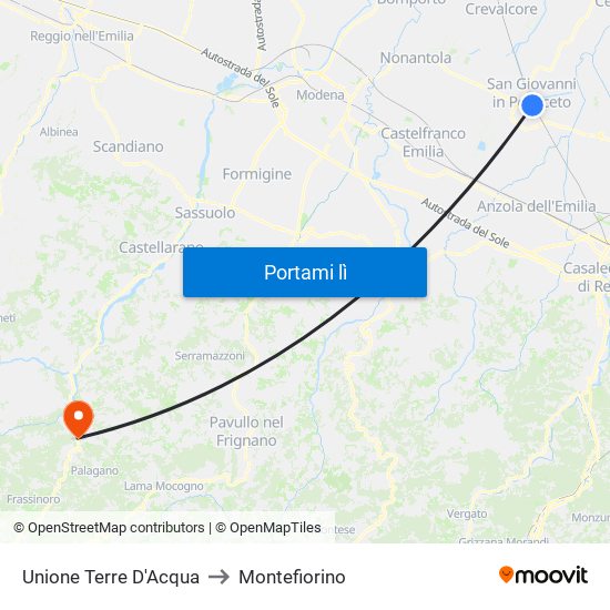 Unione Terre D'Acqua to Montefiorino map