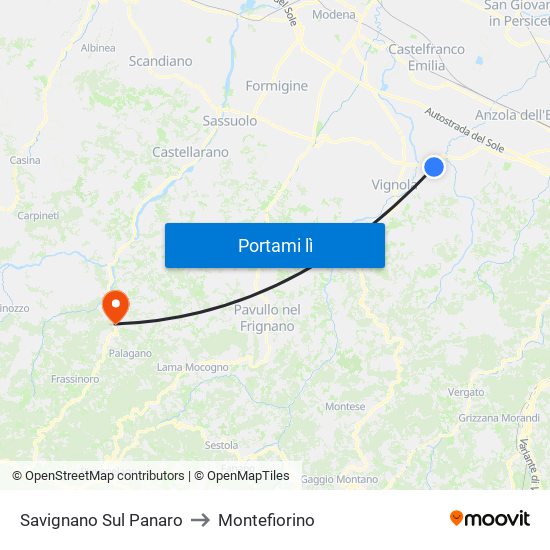 Savignano Sul Panaro to Montefiorino map