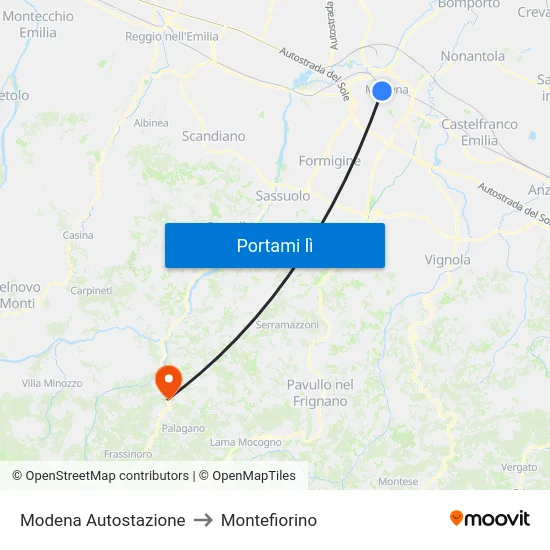 Modena Autostazione to Montefiorino map