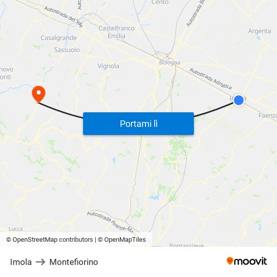 Imola to Montefiorino map