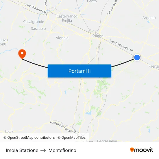 Imola Stazione to Montefiorino map