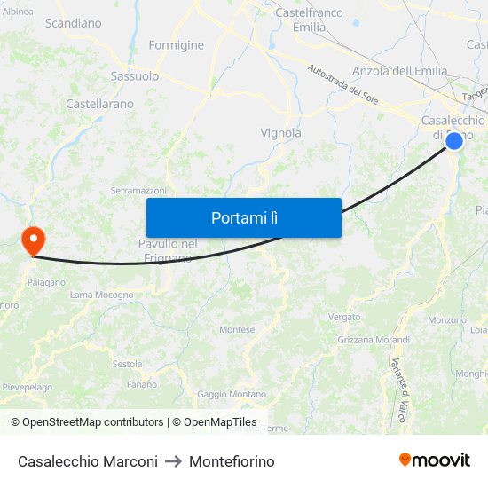 Casalecchio Marconi to Montefiorino map