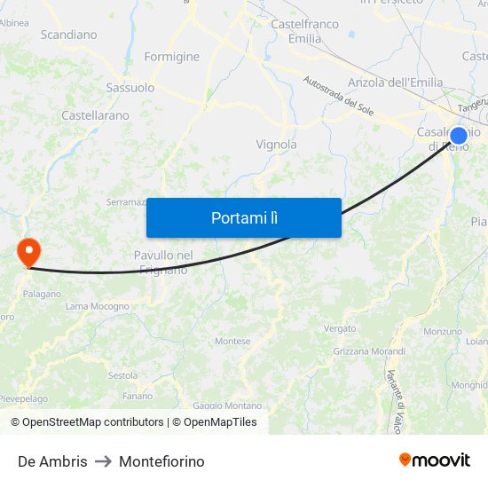 De Ambris to Montefiorino map