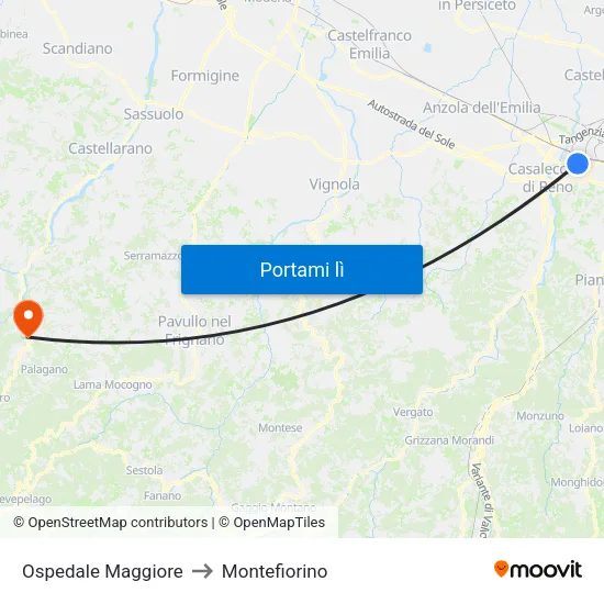 Ospedale Maggiore to Montefiorino map