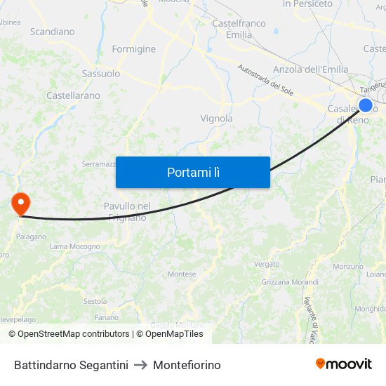 Battindarno Segantini to Montefiorino map