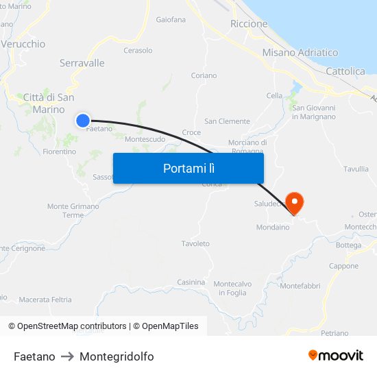 Faetano to Montegridolfo map