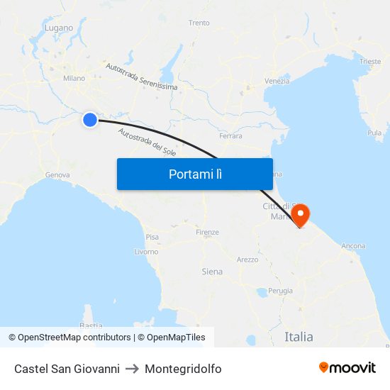 Castel San Giovanni to Montegridolfo map