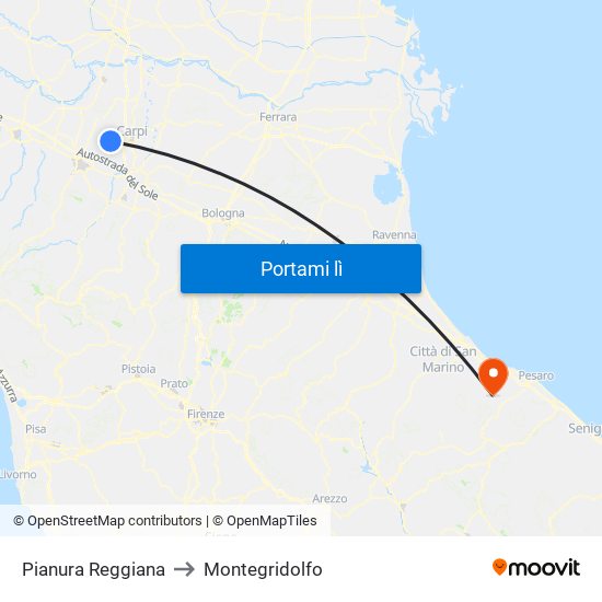 Pianura Reggiana to Montegridolfo map