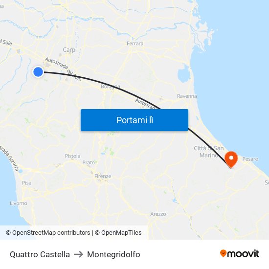 Quattro Castella to Montegridolfo map