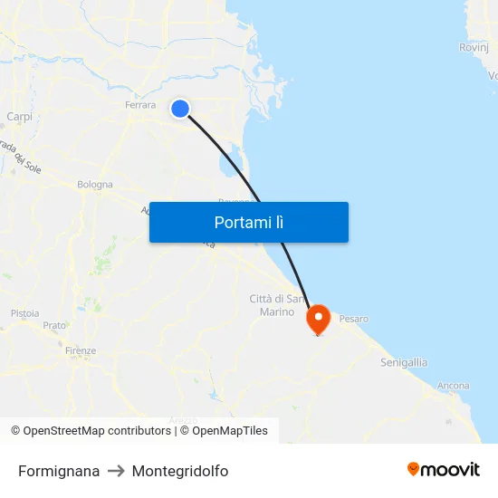 Formignana to Montegridolfo map