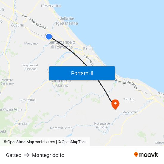 Gatteo to Montegridolfo map