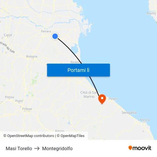 Masi Torello to Montegridolfo map