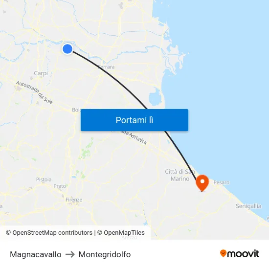 Magnacavallo to Montegridolfo map