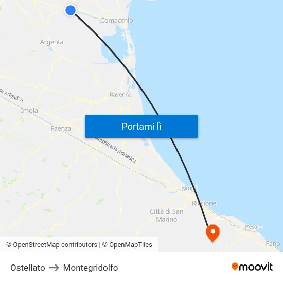 Ostellato to Montegridolfo map