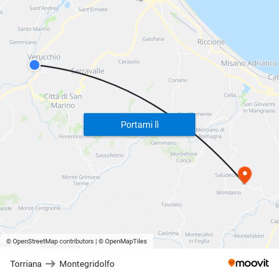 Torriana to Montegridolfo map