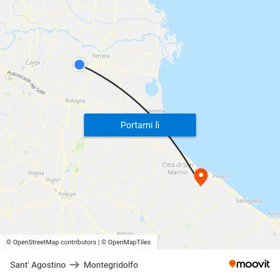 Sant' Agostino to Montegridolfo map