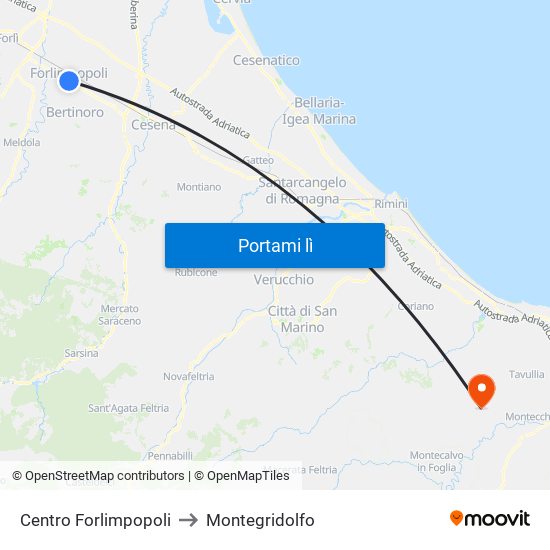 Centro Forlimpopoli to Montegridolfo map