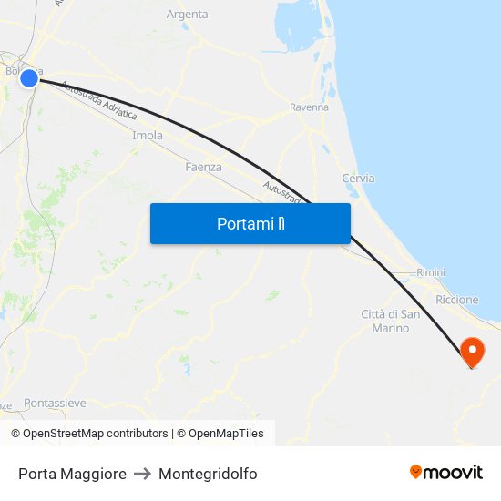 Porta Maggiore to Montegridolfo map