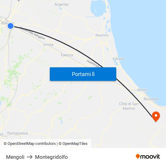 Mengoli to Montegridolfo map