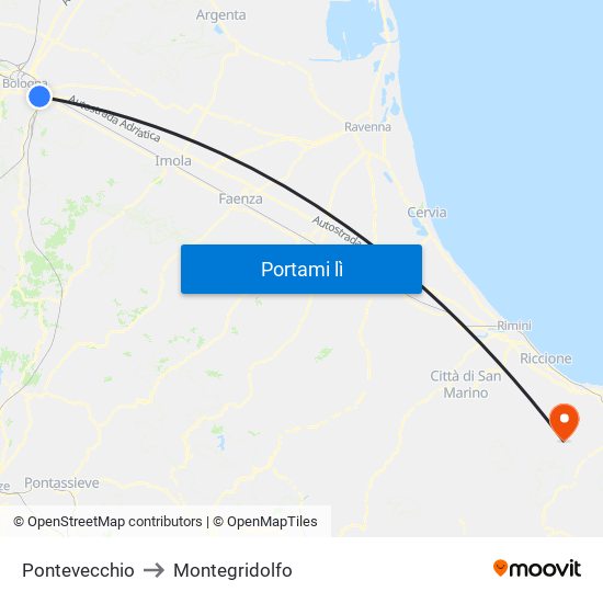 Pontevecchio to Montegridolfo map