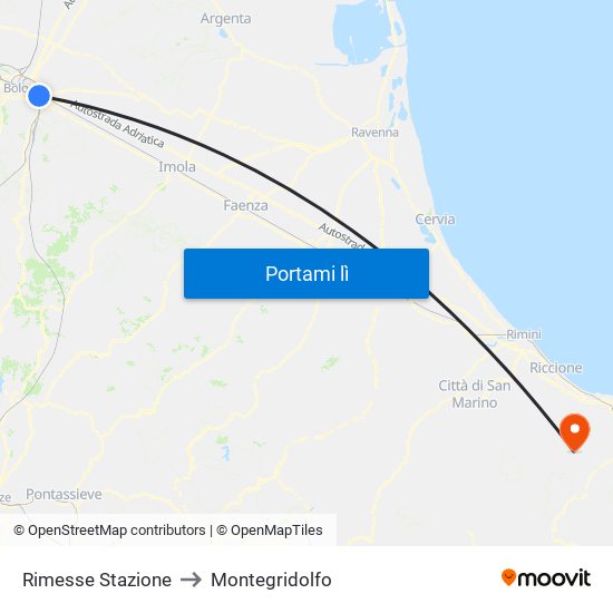 Rimesse Stazione to Montegridolfo map