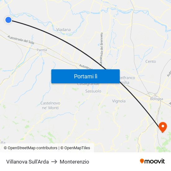 Villanova Sull'Arda to Monterenzio map