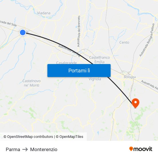 Parma to Monterenzio map