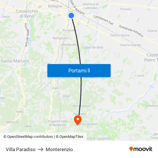 Villa Paradiso to Monterenzio map