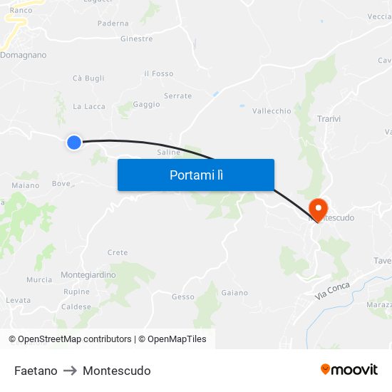 Faetano to Montescudo map